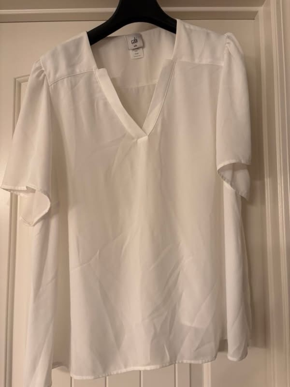 Cabi White V-Neck Flutter Sleeve Blouse